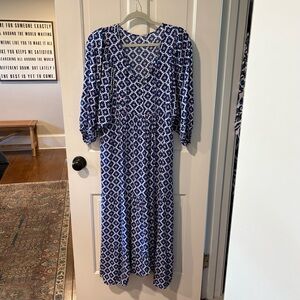 Blue and White Patterned Maxi Dress